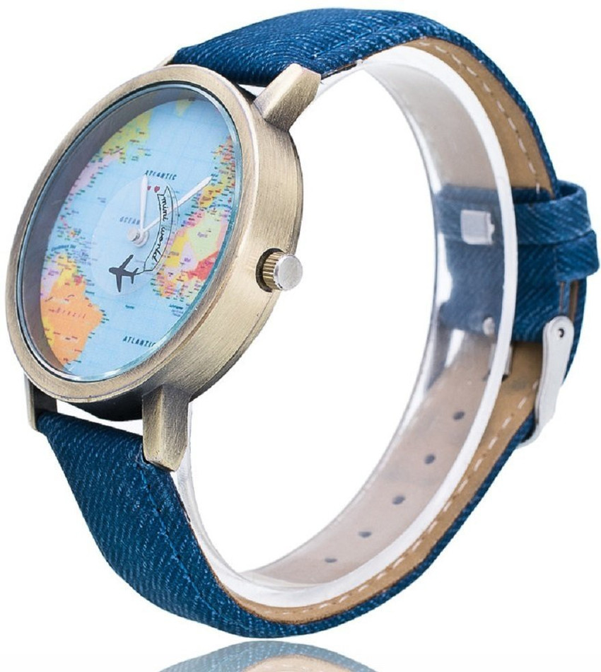 Bluetail Analog Watch For Women Buy Bluetail Analog Watch For Women Airplane Moving Flying World Map Watch with Blue Jeans Color Strap Wrist Watch Online at Best Prices in