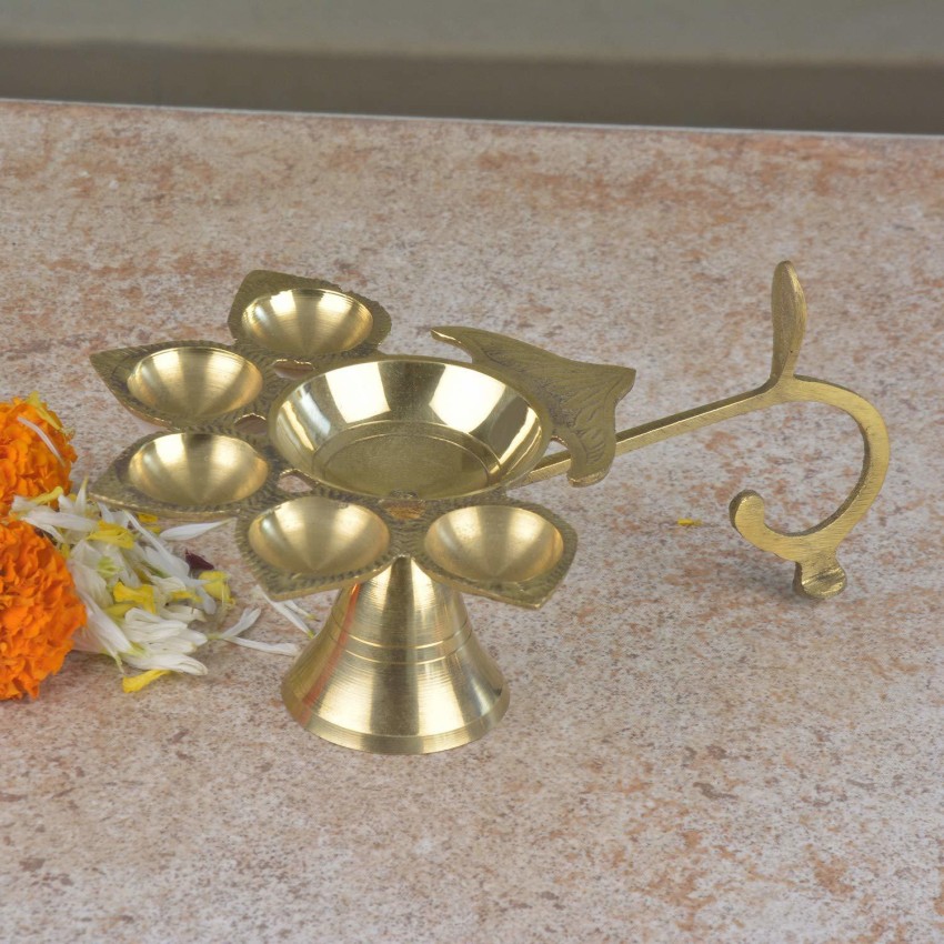 RUDRANSH Brass Panch Aarti Lamp Pancharti Diya Oil Lamp Panch aarti Jyoti  Puja Diya Stand Aarti Diya Temple Pooja Gifts Decor Brass Table Diya Price  in India - Buy RUDRANSH Brass Panch