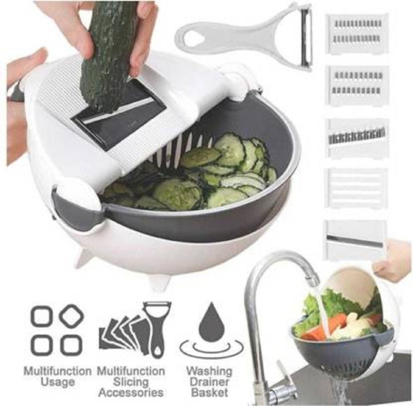 9 in 1 Multifunction Magic Rotate Vegetable Cutter Basket Chopper Kitchen  Tools