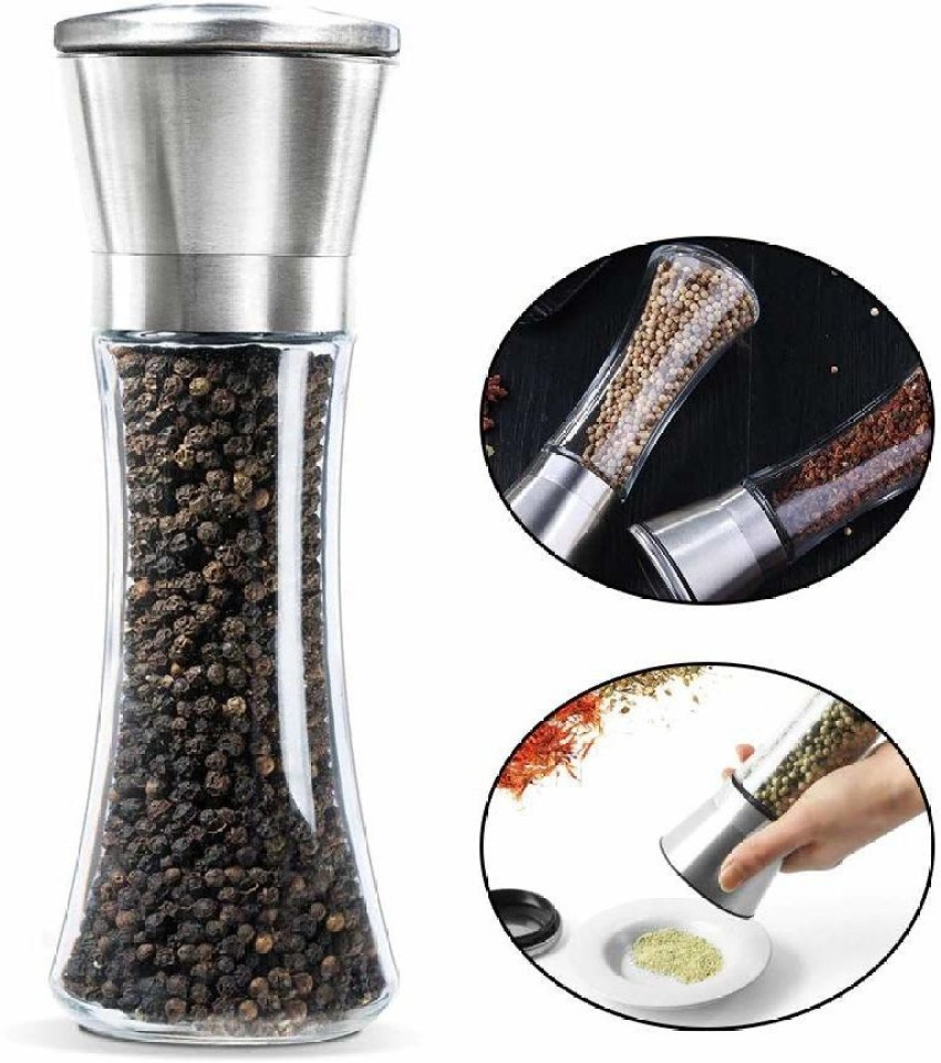 Salt Pepper Grinder Herb Mills pepper Muller Adjustable Coarseness  Stainless Steel Glass Spices Shaker Kitchen Shredder Chopper