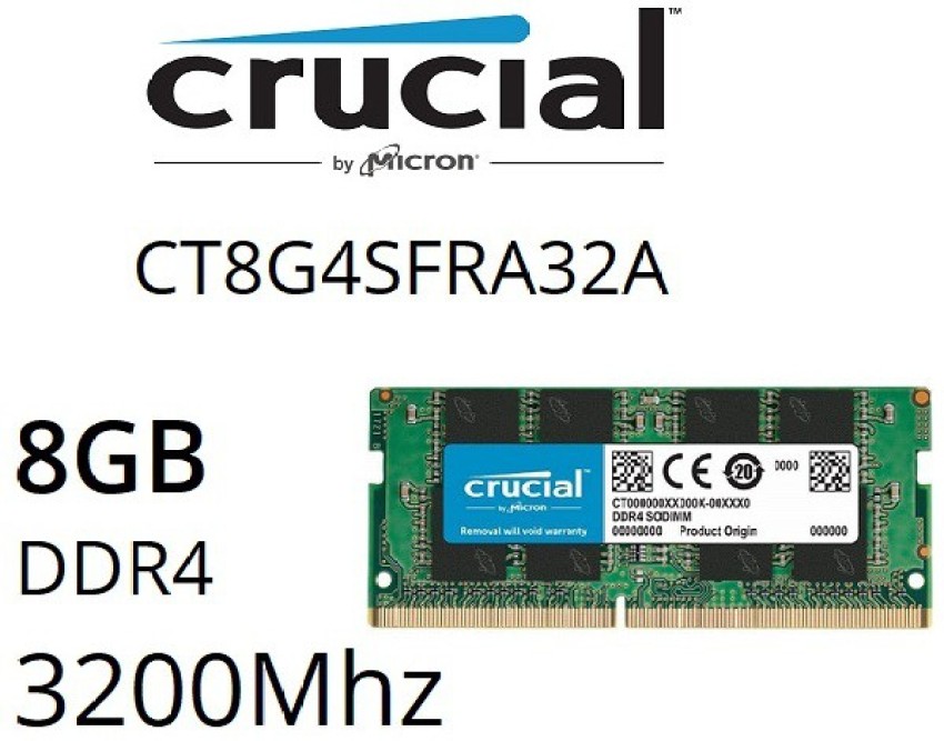 8 Crucial 10 Crucial Warranty 3200Mhz Notebook with Memory (Dual ram Crucial (0CT8G4SFRA32A) Laptop - DDR4 Years 8gb Channel) GB