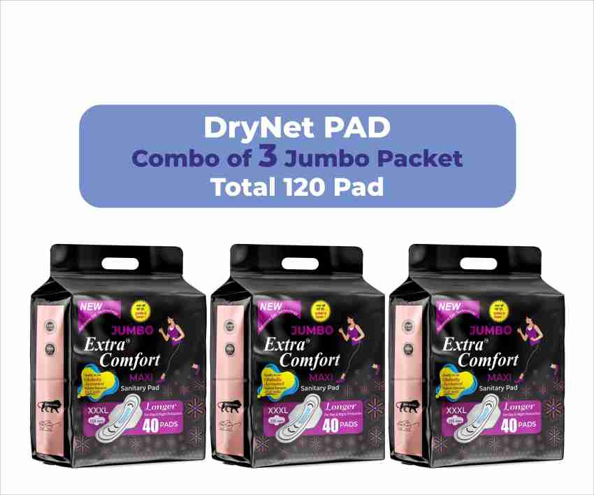 Extra Comfort (SUPER SAVER PACK )naturally SOFT extra LONG Sanitary Pads  With Wings, 100% natural COTTON, Day & Night Protection, Advanced  Bacterial Protection