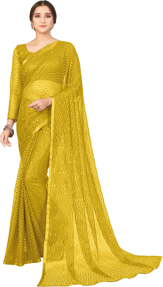 Buy chicvilla ethnic Self Design Bollywood Net Yellow Sarees
