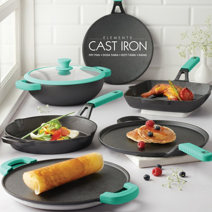 HAWKINS Futura 24 cm Cast Iron Tava, Cast Iron Tawa for Roti, Cast Iron  Cookware for Kitchen, Black (CIT24)