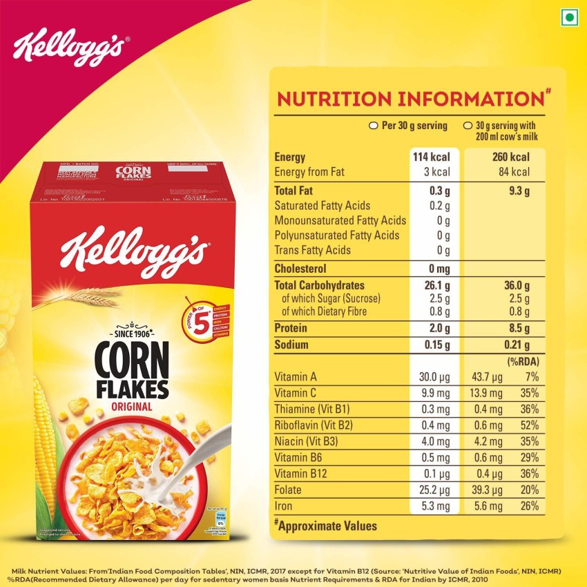 Buy Kellogg's Corn Flakes Original 475g, Power of 5: Energy, Protein,  Iron, Calcium, s B1, B2, B3 & C, Corn Flakes, Breakfast Cereal