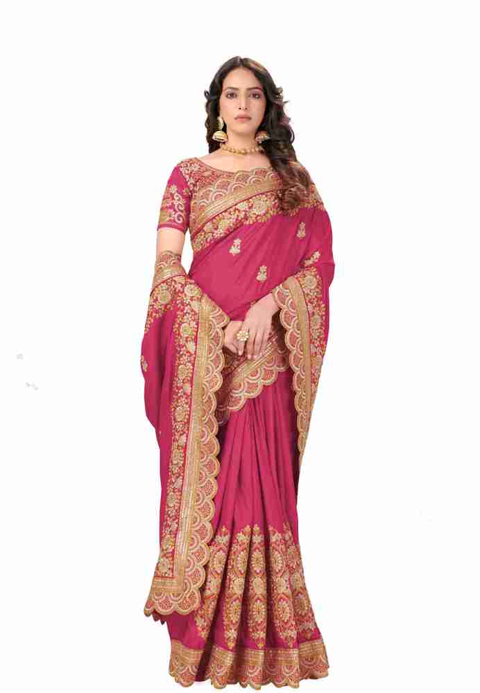 Buy Diva N Diya Embroidered Bollywood Georgette Pink Sarees Online