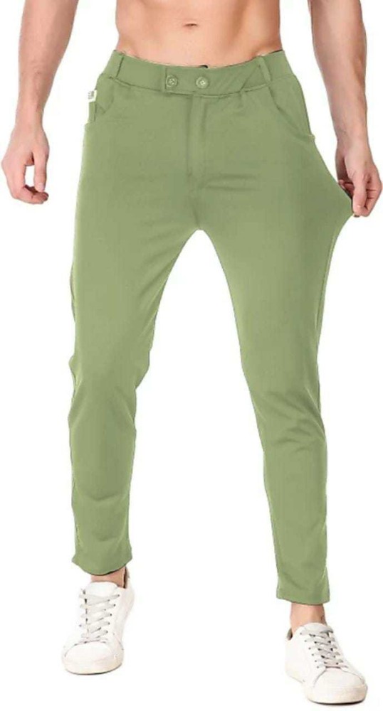 lYCRA Solid Men Light Green Track Pants - Buy lYCRA Solid Men