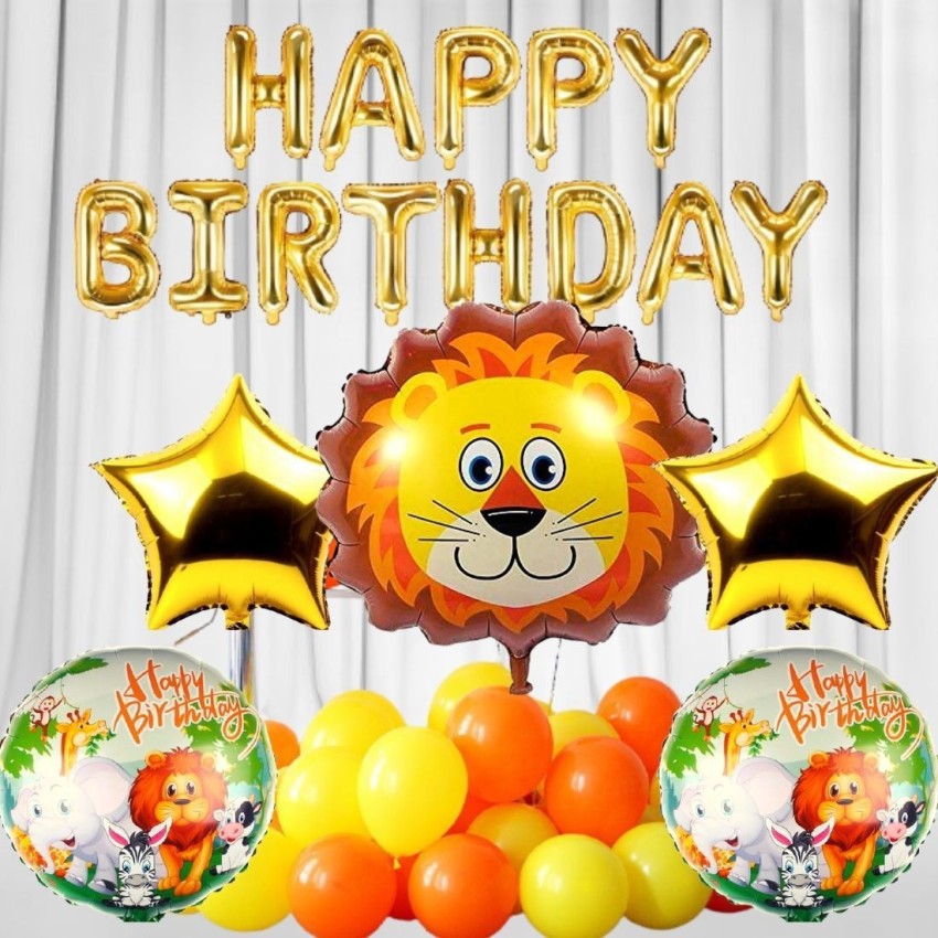 Wonder Jungle Theme Lion 5Pc Foil Balloon Set Gold Happy Birthday 16inch Foil  Balloon 30 Yellow,Orange Party Balloon Price in India - Buy Wonder Jungle  Theme Lion 5Pc Foil Balloon Set Gold