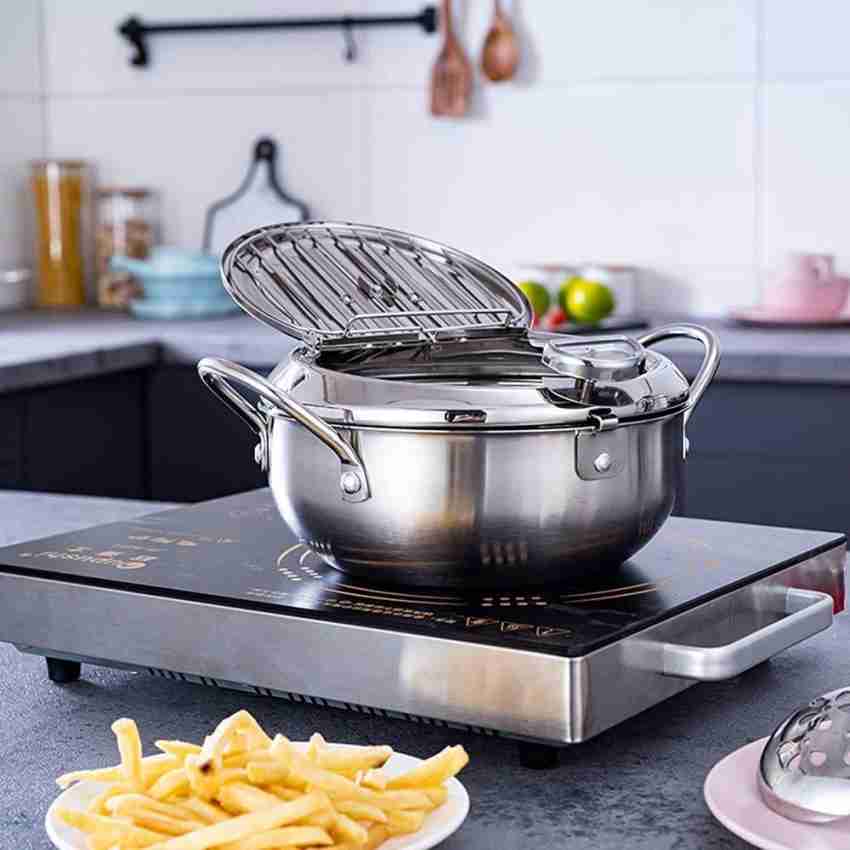 304 Stainless Steel Tempura Deep Fryer Pot Oil Frying Pan With Thermometer  for French Fries Kitchen Tempura Household Onion Ring