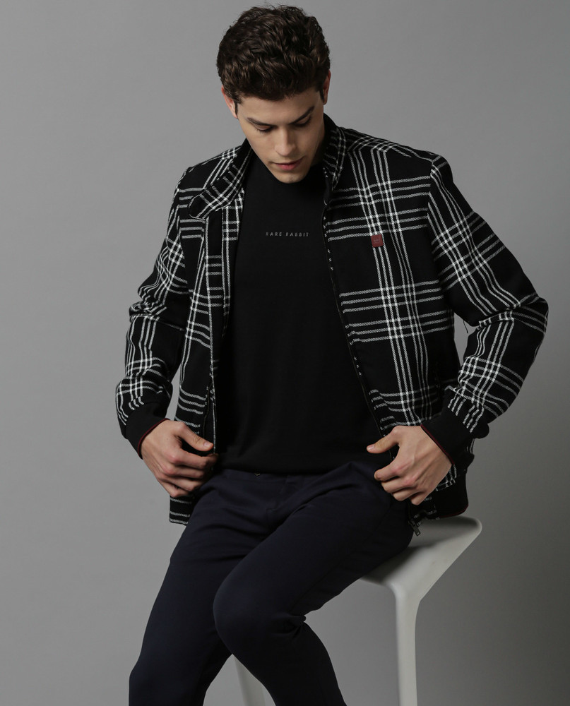 Black and white sales check jacket mens