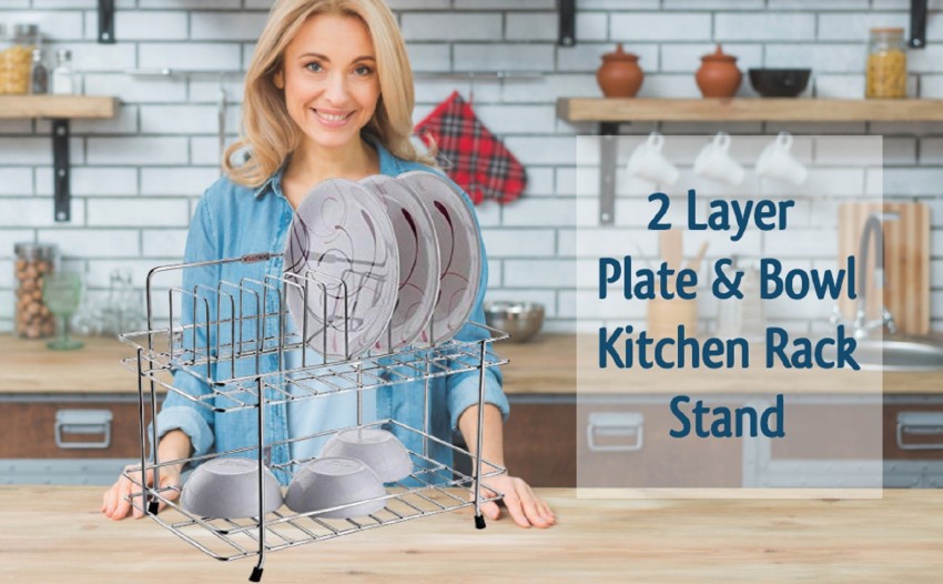 Stainless Steel 2 Layer Plate & Bowl Stand Kitchen Stand