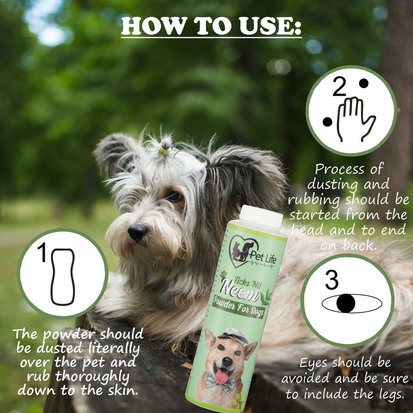 Pet Life Pure Organic Ticks Nil Neem Powder For Dogs Effective To Deal With Ticks Lice Mites Fleas Itching Anti Bacterial Dog Powder Safe Effective Pet Friendly Formula For All Dog Breeds 100 GM Pack ...