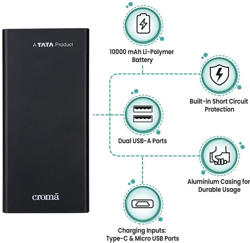Croma 10000 mAh Power Bank Price in India - Buy Croma 10000 mAh Power Bank  online at