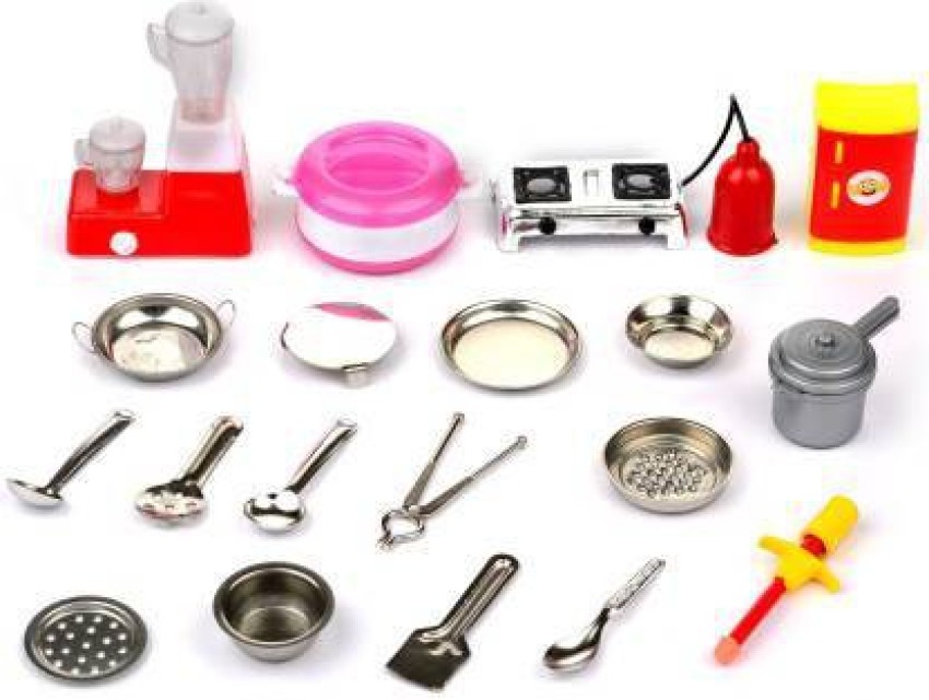 50 Pcs Mini Stainless Steel Utensils & Plastic Indian Kitchen, Toy Set for  Girls