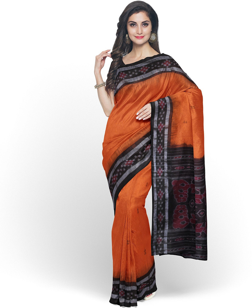 Buy THE HANDLOOM ART Solid Plain Sambalpuri Pure Cotton Orange