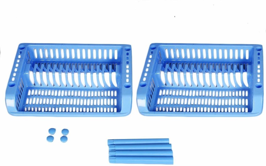 PrimeKitch Solimo Plastic Dish Drainer and Drying Rack for Kitchen Blue