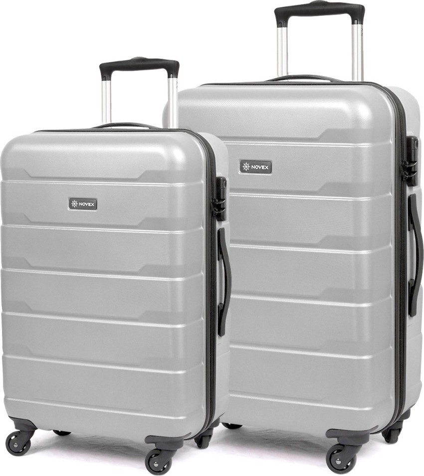 NOVEX Dublin Polycarbonate Hard Sided Luggage set of 2 Trolley Bags Silver 20 24 Cabin Check in Set 4 Wheels 24 inch Silver Price in India Flipkart