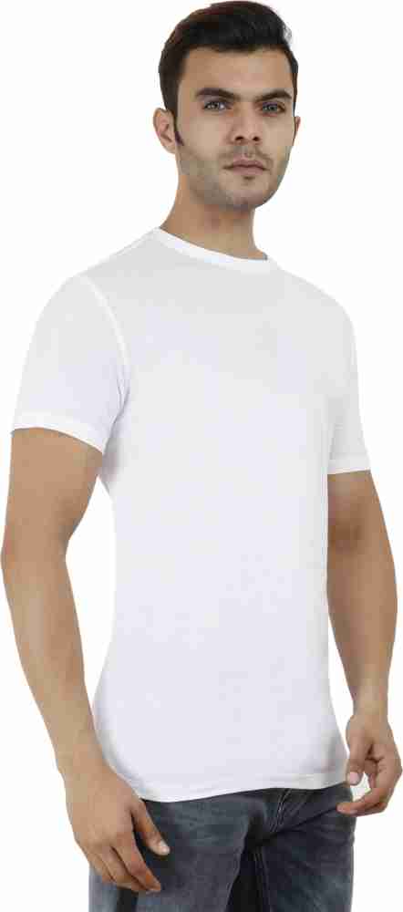 Buy Men White Solid Crew Neck Round Neck T-Shirts Online - 762219