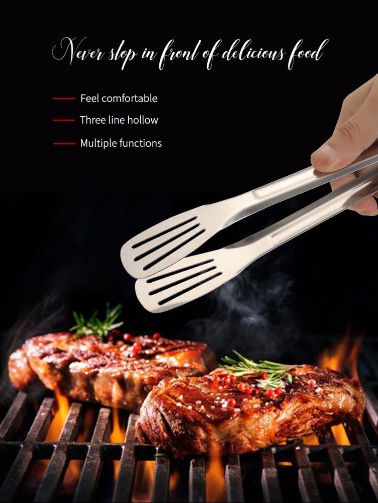 Giffy Cooking Steak Frying Serving Bread Salad Pizza BBQ Tool Utensils Stainless  Steel Kitchen Food Serving Tong