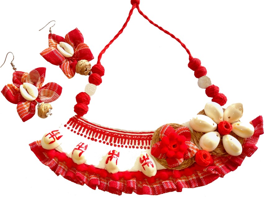 SAKHI Fabric Red White Jewellery Set Price in India Buy SAKHI