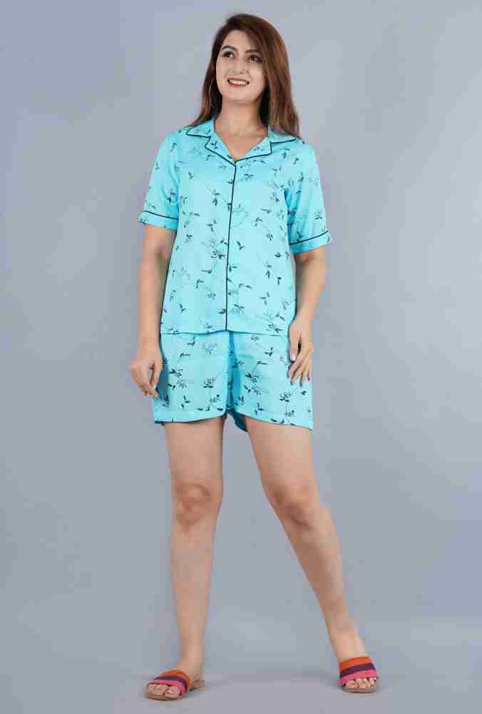 ROIJ Women Printed Blue Night Suit Set Price in India Buy ROIJ