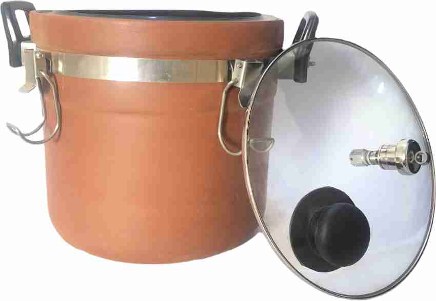 NATURAL TERRA COTTA Clay PRESSURE COOKER Teracotta with Glass Lid