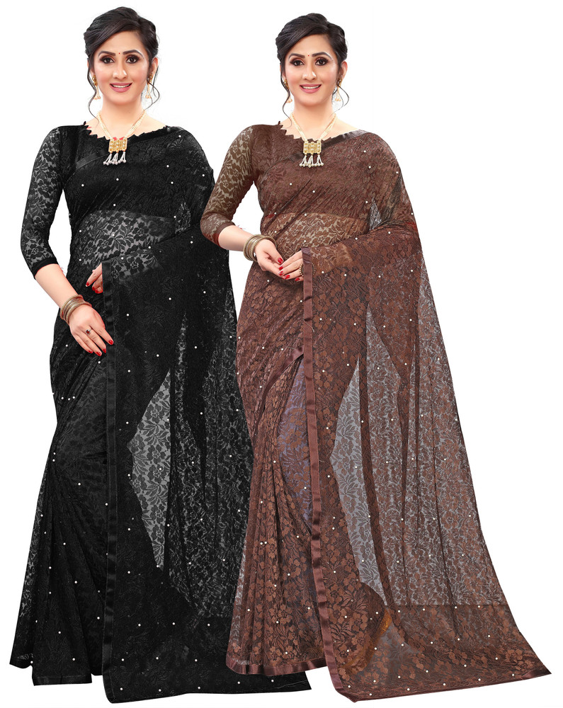 Buy Monvelli Fashion Embellished Bollywood Net Brown Black Sarees Online Best Price In India Flipkart