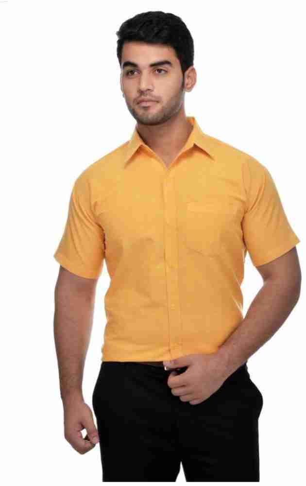 UATHAYAM Linen Classic Color Yellow Solid Full Sleeve Shirt For Men (Pack  Of 1)