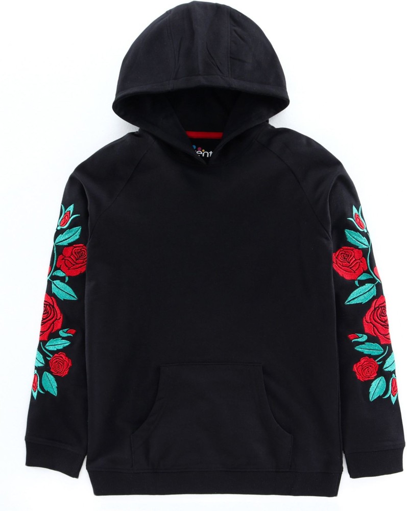 Black hoodie with clearance red roses on sleeves