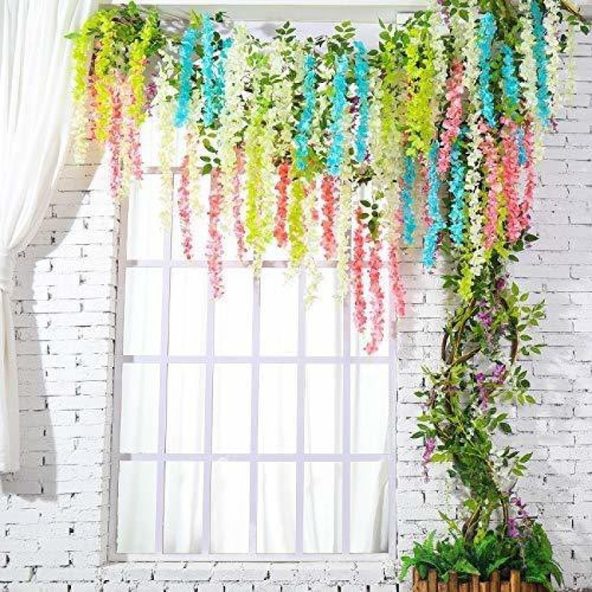 well art gallery Artificial Wisteria Vine Ratta for Wedding Party Home  Decor (Purple) Pack of 12 Purple Westeria Artificial Flower Price in India  - Buy well art gallery Artificial Wisteria Vine Ratta