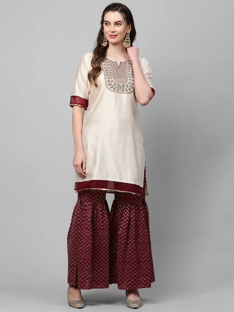 Buy Surbhi shah Pink Pure Spun Silk Bandhani Print Kurta Sharara Set Online   Aza Fashions