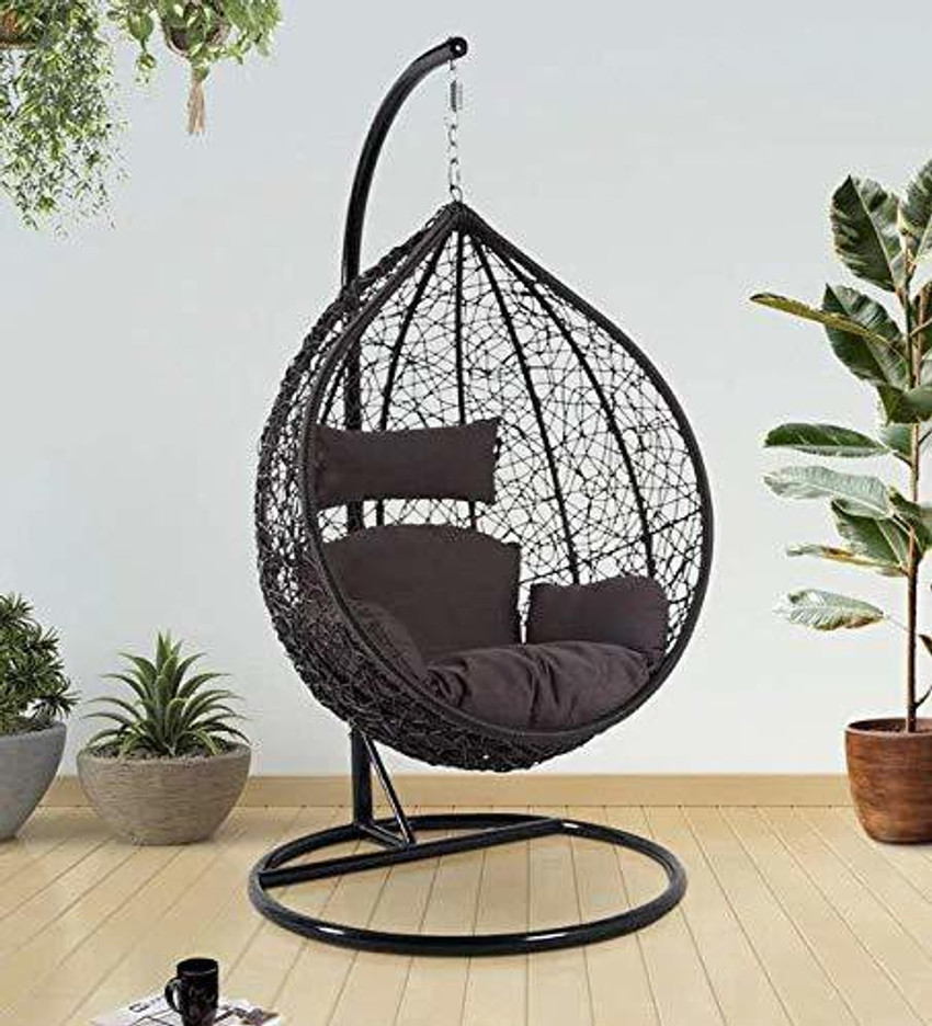 House of Pataudi Swing Chair with Stand Cushion Hook Iron Large