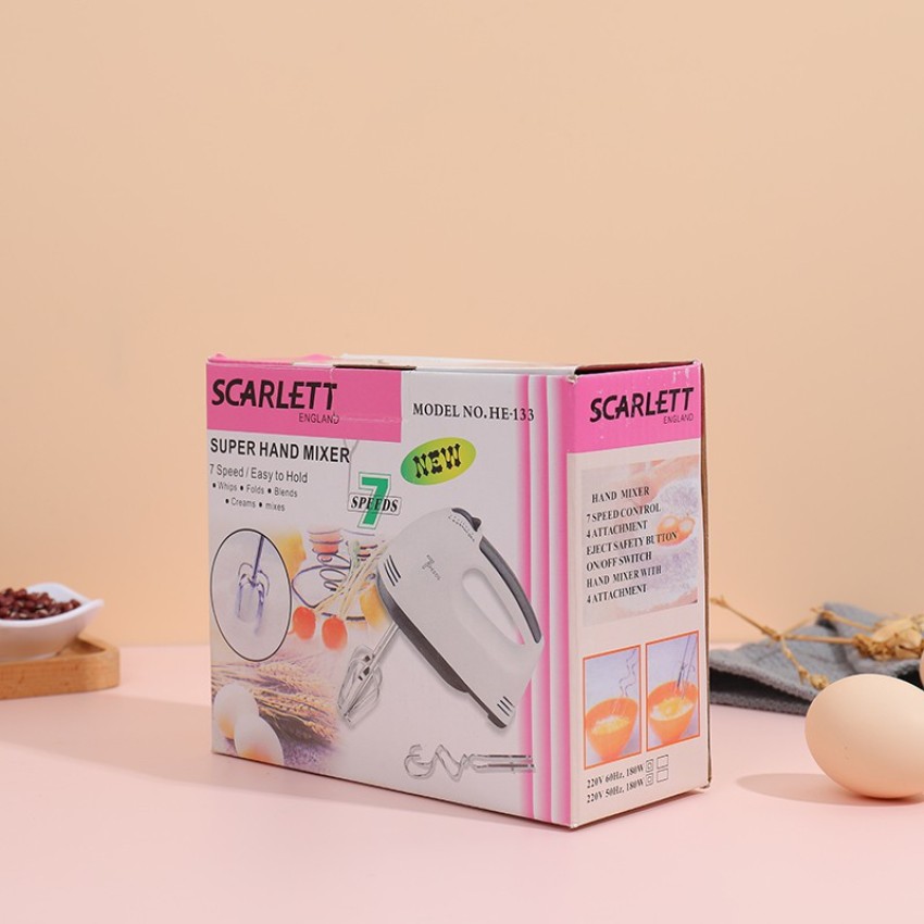 Scarlett Electric 7 Speed Hand Mixer With 4 Pieces Stainless Blender Bitter  For Cake/cream Mix