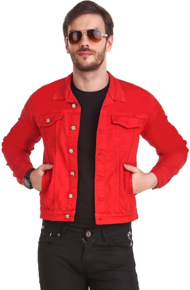 Denim jacket men red sale