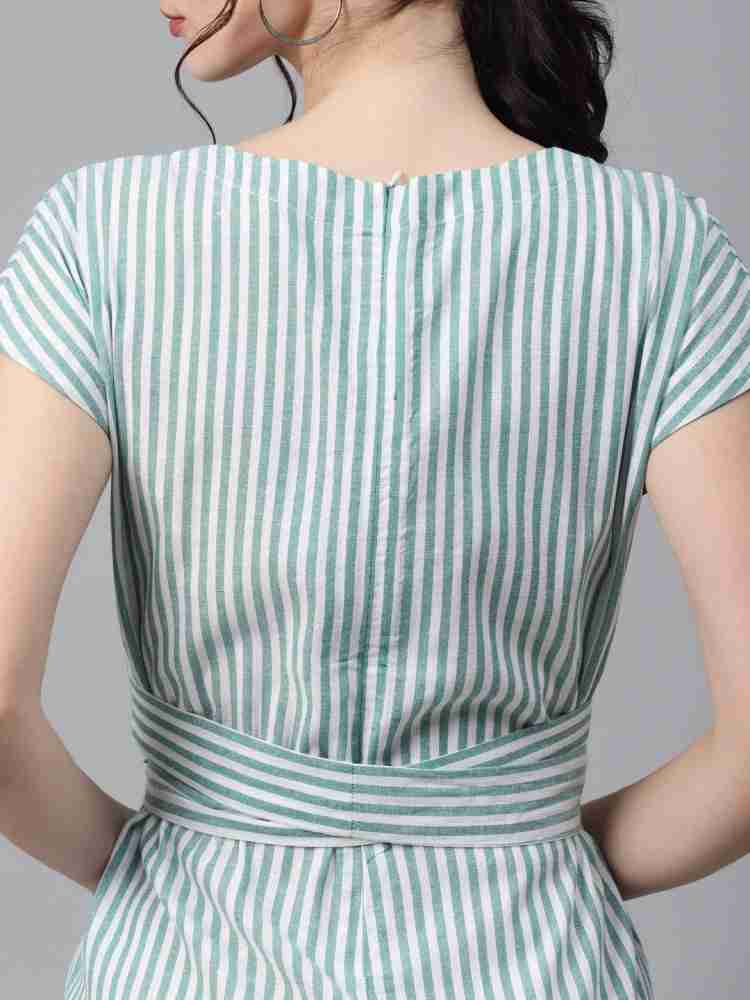 Cottinfab Blue & White Cotton Striped Cropped Jumpsuit – Dss