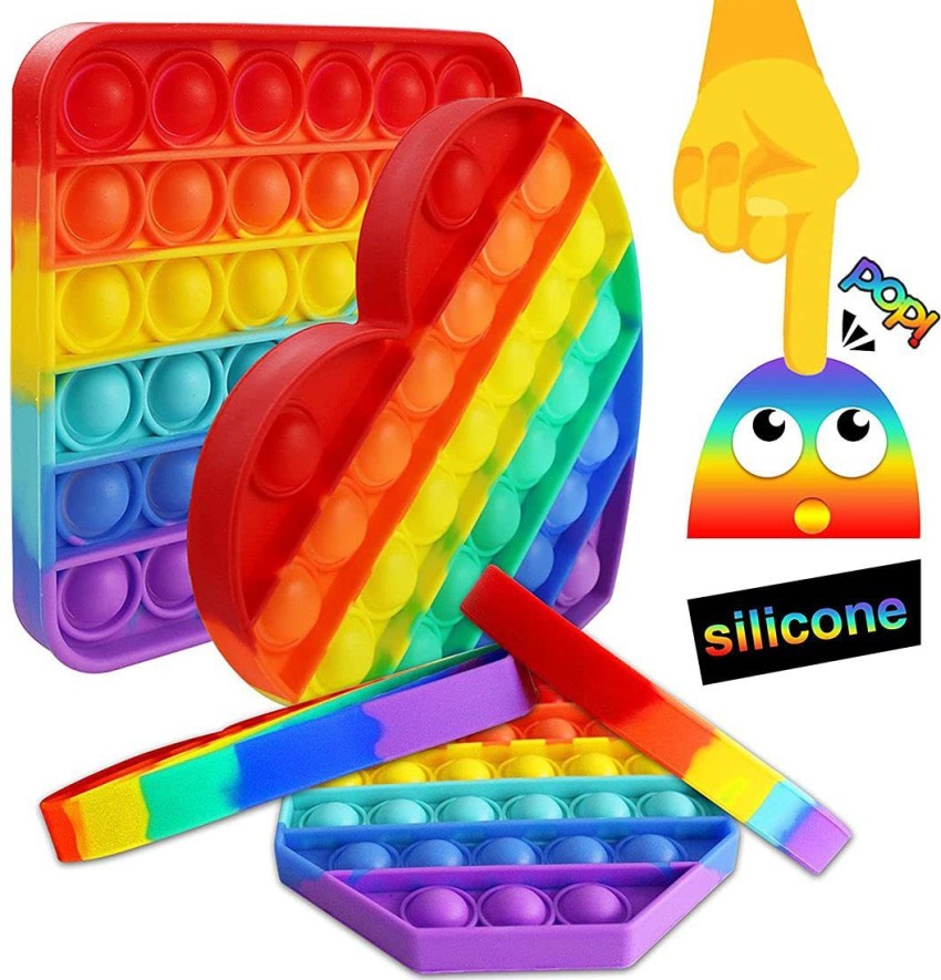 Pop It Set of 7, Rainbow Pop IT Fidget Toys, Poppet Push Pop Bubble Fidget  Toy for Kids Adults, Pop It Game for Stress Relief, 7 Shapes Pop it toy –