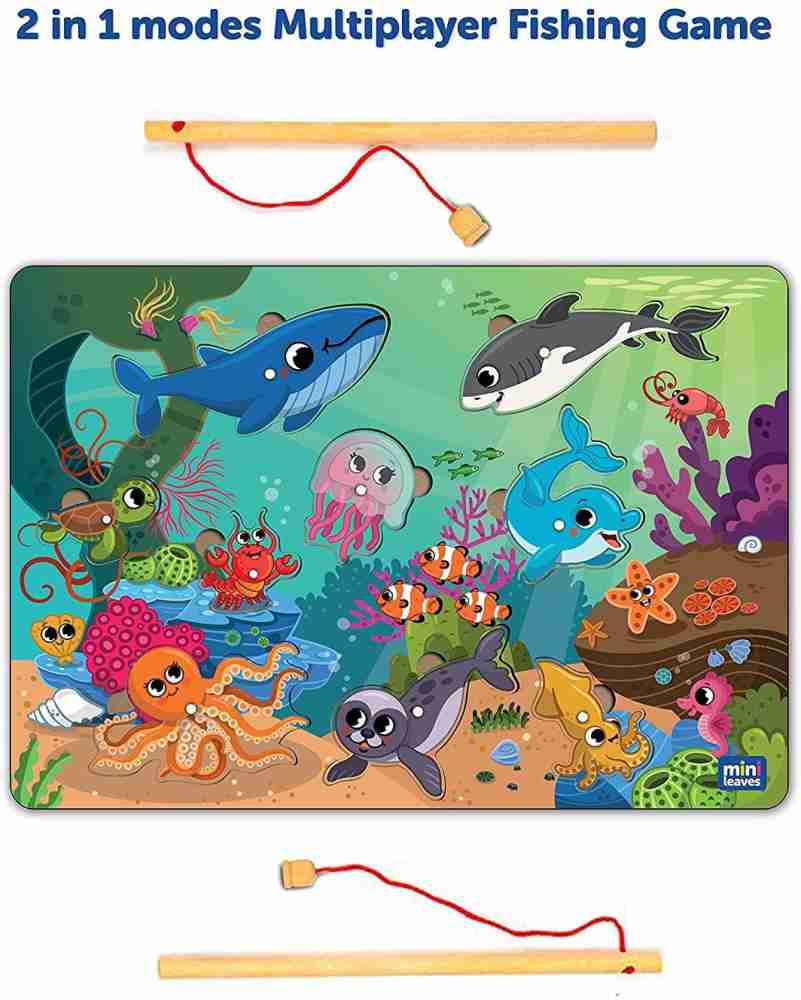 Minileaves Magnetic Wooden Puzzle Fishing Game 2 in 1 Playset with 2 Poles  (9 Animals) - Magnetic Wooden Puzzle Fishing Game 2 in 1 Playset with 2  Poles (9 Animals) . Buy