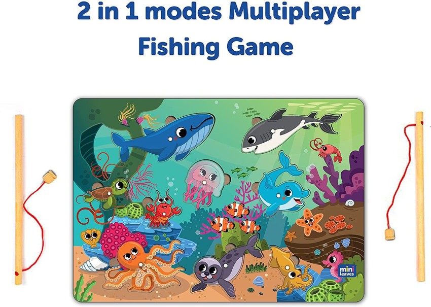 Minileaves Magnetic Wooden Puzzle Fishing Game 2 in 1 Playset with
