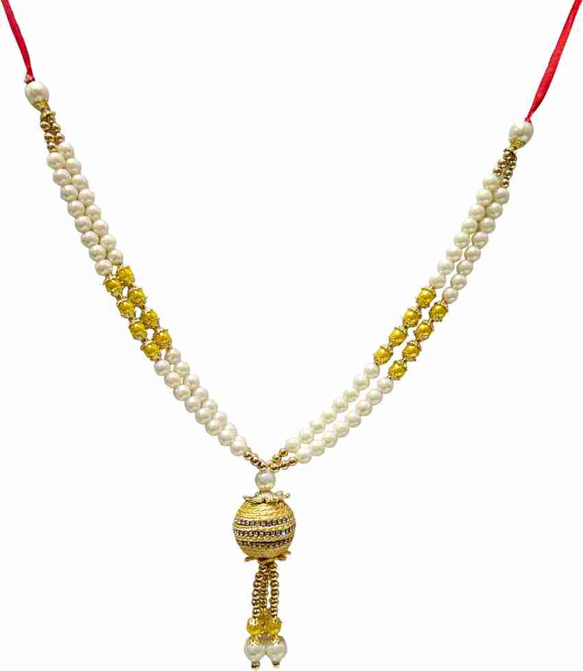 Ayodhya Bhakti Moti Yelow and White Crystel Moti Haar Necklace for