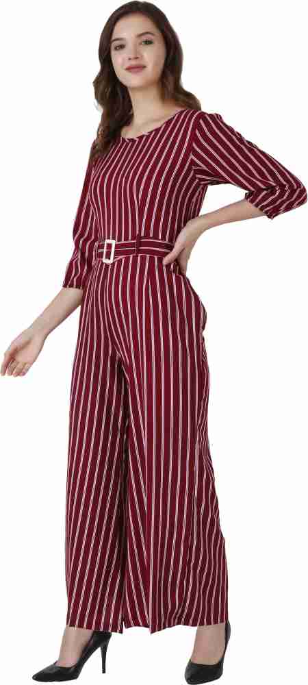 Maroon and sales white striped jumpsuit