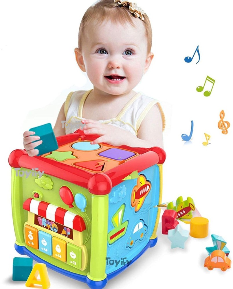 Baby Activity Cube - 6-in-1 Musical Baby Learning Toys, Play Set Includes  ABCD Letters, Colorful Shape Sorter, Vehicles Puzzle, 4 Piano Keys and More