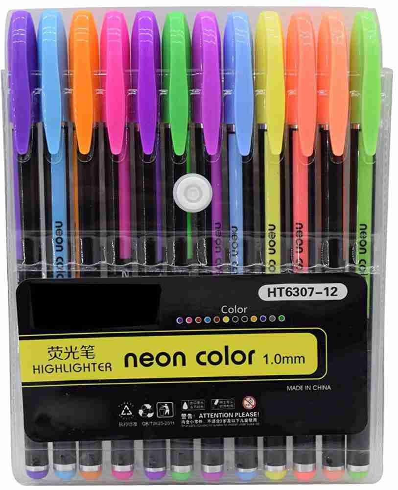 Neon Pens 12 Pcs Neon Glitter Pens Set Gel Colour Pens Set Color Stationary  For Gift Colorful Pen Gift for Kids Coloring Sketching Painting