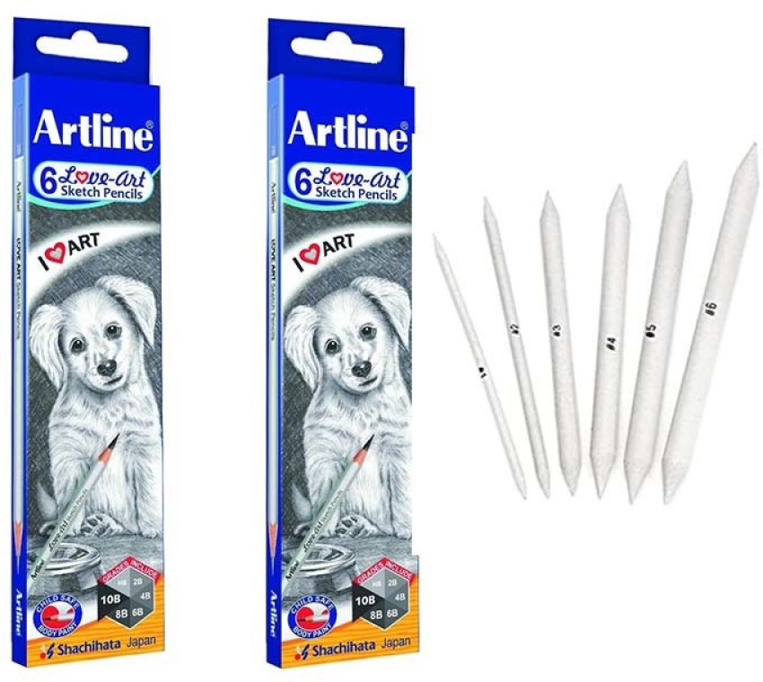 ChiggiWiggi 6 Artline Pencil Drawing Set With 6 Blending/Smudging