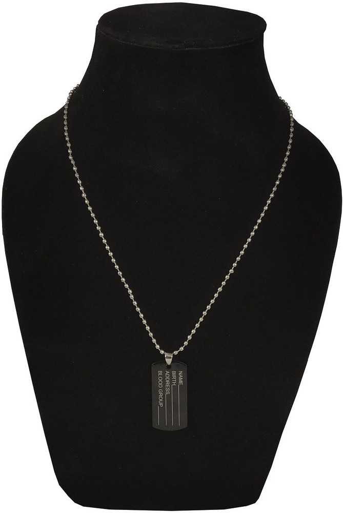De Ultimate Unisex Metal Stylish Fancy Solid Army Military Theme Dog Tag Name Blood Group Address Birth Laser Engraved Sterling Blade Pendant Locket Necklace With Ball Chain Jewellery Set Black Silver...