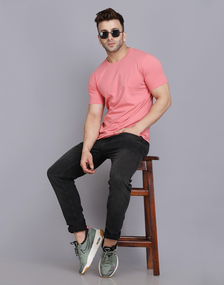 pink t shirt combination men