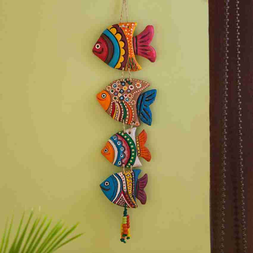 CRAZECULTURE Vastu Feng Shui Hanging Fish Handmade and Hand-Painted Main  Door Latkan Toran For Pooja,Garden Decorative Wall Hanging Balcony  Decoration