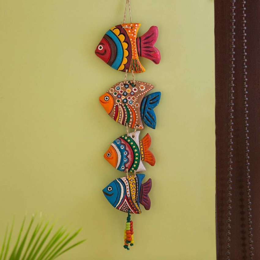 WHY Decor Wooden Fish Decor Hanging Wood Fish Decorations for India