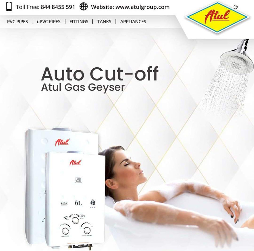 ATUL 6 L Gas Water Geyser (100% Copper Tank 800 gm Instant Gas LPG Water  Heater with Anti Rust Coating Geyser ISI Approved (White Metallic) (Comfort  Eco), White) Price in India -