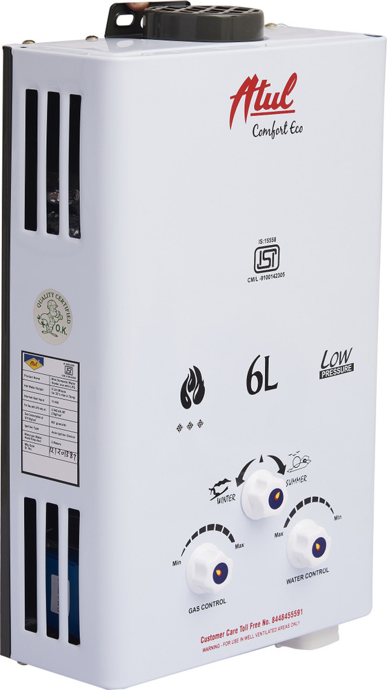 ATUL 6 L Gas Water Geyser (100% Copper Tank 800 gm Instant Gas LPG Water  Heater with Anti Rust Coating Geyser ISI Approved (White Metallic) (Comfort  Eco), White) Price in India - Buy ATUL 6 L Gas Water Geyser (100% Copper  Tank 800 gm Instant ...