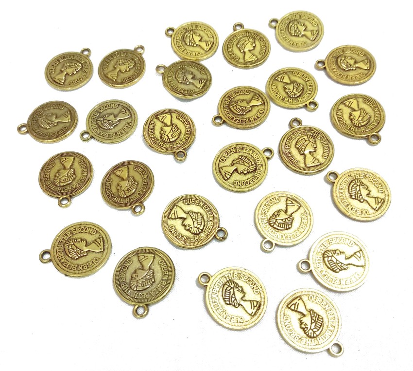 DeysCraft Golden Oxidized Coin Shaped Metal Charms for Jewelry